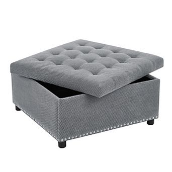 Trikiousd Storage Ottoman Nailhead Trim Ottoman Square Upholstered Footstool Coffee Table