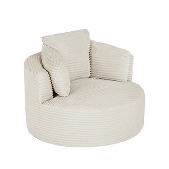 Trikiousd Compressible Corduroy Accent Chair Modern Cushioned Backrest Round Sofa