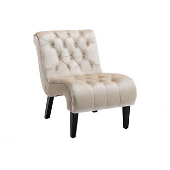 Trikiousd Modern Velvet Accent Chair Armless Button Tufted Lounge Chair Wooden Legs