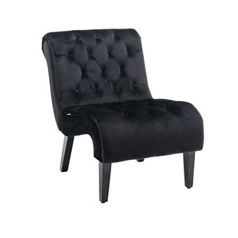 Trikiousd Modern Velvet Accent Chair Armless Button Tufted Lounge Chair Wooden Legs