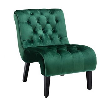 Trikiousd Modern Velvet Accent Chair Armless Button Tufted Lounge Chair Wooden Legs