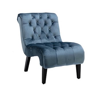 Trikiousd Modern Velvet Accent Chair Armless Button Tufted Lounge Chair Wooden Legs