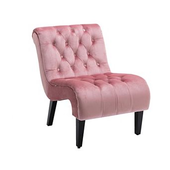 Trikiousd Modern Velvet Accent Chair Armless Button Tufted Lounge Chair Wooden Legs