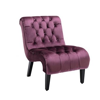 Trikiousd Modern Velvet Accent Chair Armless Button Tufted Lounge Chair Wooden Legs