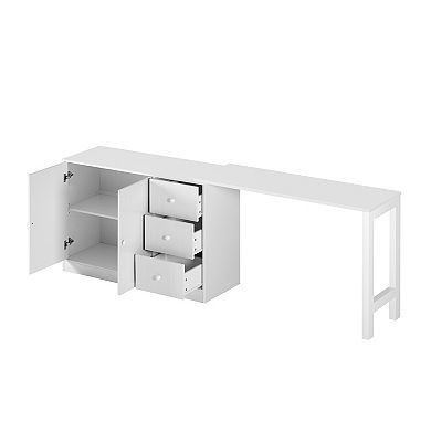 Trikiousd Wooden Sideboard with Pull-Out Dining Table, Buffet Storage Cabinet with 3 Drawers