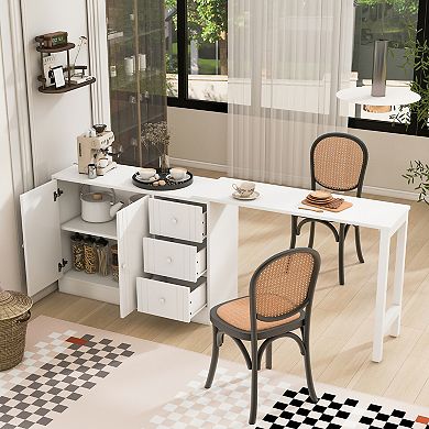 Trikiousd Wooden Sideboard with Pull-Out Dining Table, Buffet Storage Cabinet with 3 Drawers