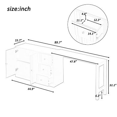 Trikiousd Wooden Sideboard with Pull-Out Dining Table, Buffet Storage Cabinet with 3 Drawers