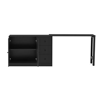 Trikiousd Wooden Sideboard with Pull-Out Dining Table, Buffet Storage Cabinet with 3 Drawers