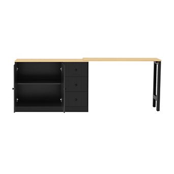 Trikiousd Wooden Sideboard with Pull-Out Dining Table, Buffet Storage Cabinet with 3 Drawers