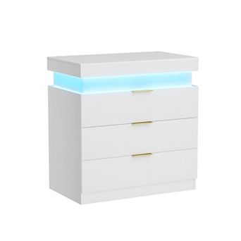 Trikiousd Nightstand with Charging Station and LED Lights, Sliding Top Bedside Table End Side Table