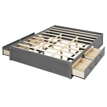 Trikiousd Queen Size Wood Platform Bed w/ 4 Underbed Drawers & Hydraulic Lift Footboard Storage