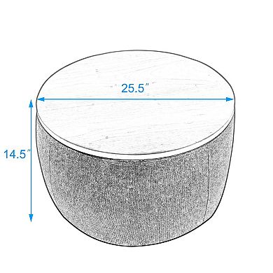 Trikiousd Round Storage Ottoman, 2-in-1 Fabric Upholstered Ottoman Stool Footrest Seat End Table