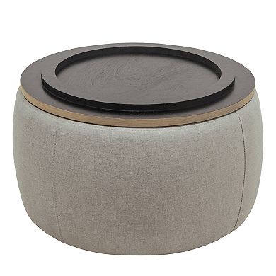 Trikiousd Round Storage Ottoman, 2-in-1 Fabric Upholstered Ottoman Stool Footrest Seat End Table