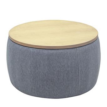 Trikiousd Round Storage Ottoman, 2-in-1 Fabric Upholstered Ottoman Stool Footrest Seat End Table