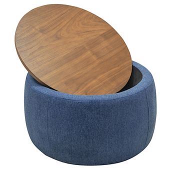 Trikiousd Round Storage Ottoman, 2-in-1 Fabric Upholstered Ottoman Stool Footrest Seat End Table