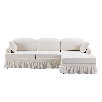Trikiousd 103.15" L-Shaped Sectional Sofa with Ottoman and Removable Skirt