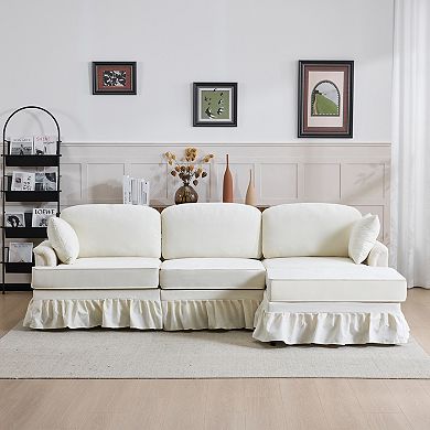 Trikiousd 103.15" L-Shaped Sectional Sofa with Ottoman and Removable Skirt