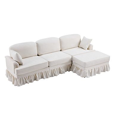 Trikiousd 103.15" L-Shaped Sectional Sofa with Ottoman and Removable Skirt