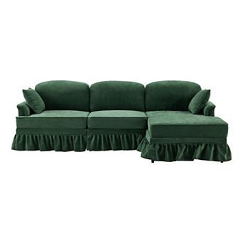 Trikiousd 103.15" L-Shaped Sectional Sofa with Ottoman and Removable Skirt