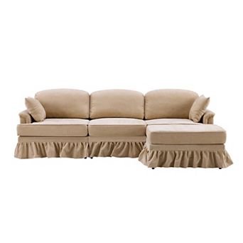 Trikiousd 103.15" L-Shaped Sectional Sofa with Ottoman and Removable Skirt