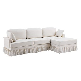Trikiousd 103.15" L-Shaped Sectional Sofa with Ottoman and Removable Skirt