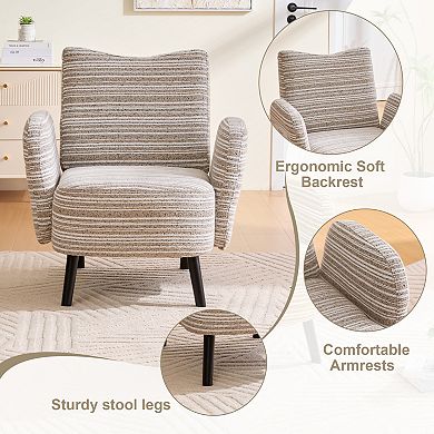 Trikiousd Modern Armchair Upholstered Accent Chair with Side Pocket and Wooden Legs