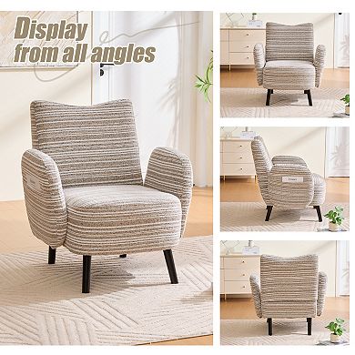 Trikiousd Modern Armchair Upholstered Accent Chair with Side Pocket and Wooden Legs