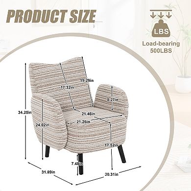 Trikiousd Modern Armchair Upholstered Accent Chair with Side Pocket and Wooden Legs