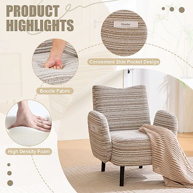 Trikiousd Modern Armchair Upholstered Accent Chair with Side Pocket and Wooden Legs