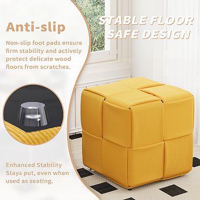 Trikiousd Woven Design Ottoman Square Corduroy Footstool Sofa Stool