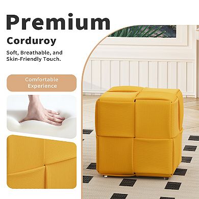 Trikiousd Woven Design Ottoman Square Corduroy Footstool Sofa Stool