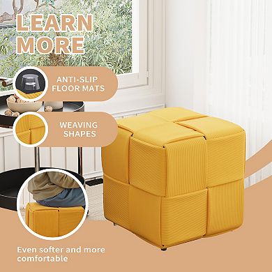 Trikiousd Woven Design Ottoman Square Corduroy Footstool Sofa Stool