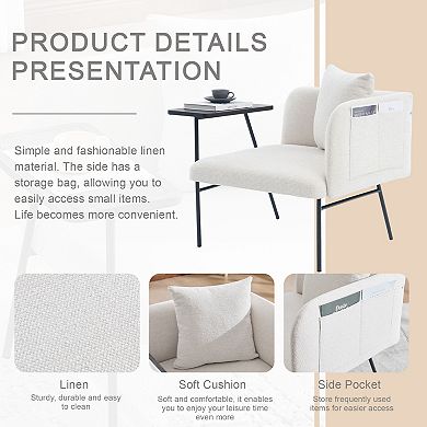 Trikiousd Modern Leisure Lounge Chair with Side Pocket Small Table Metal Frame Accent Chair