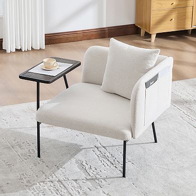 Trikiousd Modern Leisure Lounge Chair with Side Pocket Small Table Metal Frame Accent Chair