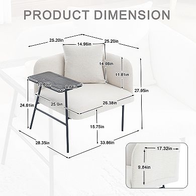 Trikiousd Modern Leisure Lounge Chair with Side Pocket Small Table Metal Frame Accent Chair