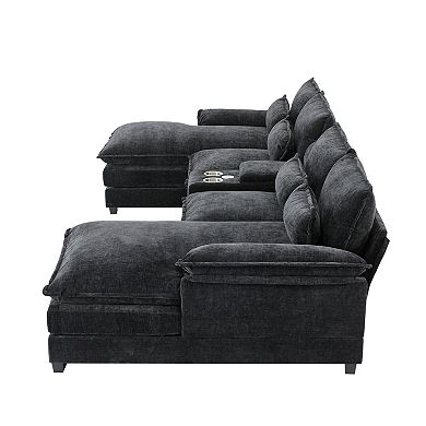 Trikiousd 123" U-Shaped Sectional Sofa with Console, USB and Cup Holders