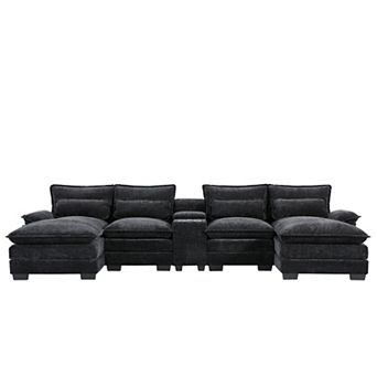 Trikiousd 123" U-Shaped Sectional Sofa with Console, USB and Cup Holders