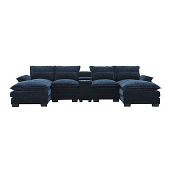 Trikiousd 123" U-Shaped Sectional Sofa with Console, USB and Cup Holders