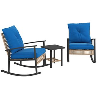 Trikiousd PE Rattan Rocking Chairs and Coffee Table Set, 3 pc Patio Rocking Chairs Set wCushions