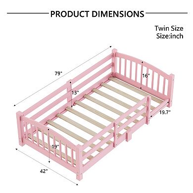 Trikiousd Montessori Floor Bed Solid Wood Platform Bed Toddler Bed Low Profile Bed Frame