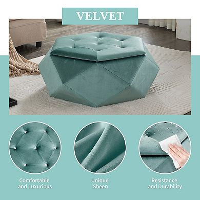 Trikiousd Velvet Polygon Storage Ottoman Hexagon Footrest Diamond Tufted Accent Stool
