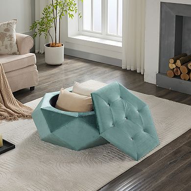 Trikiousd Velvet Polygon Storage Ottoman Hexagon Footrest Diamond Tufted Accent Stool
