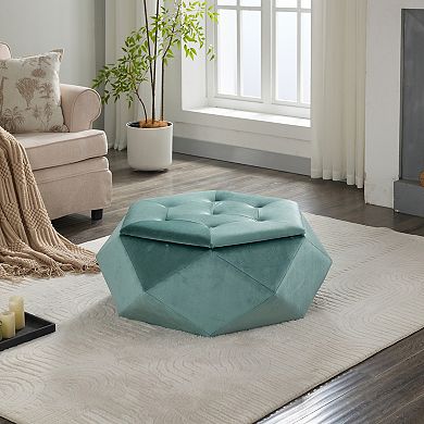 Trikiousd Velvet Polygon Storage Ottoman Hexagon Footrest Diamond Tufted Accent Stool
