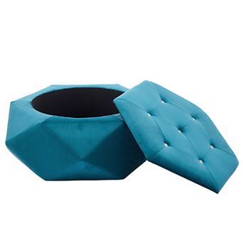 Trikiousd Velvet Polygon Storage Ottoman Hexagon Footrest Diamond Tufted Accent Stool