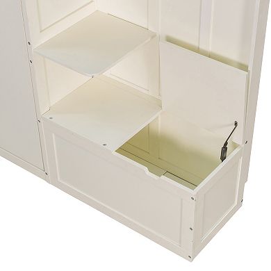 Trikiousd Murphy Bed Queen Size Foldable Wall Bed Wood Storage Platform Bed w/ Cabinets & Lights
