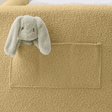 Trikiousd Twin Size Boucle Upholstered Platform Bed w/ Cute Rabbit Ear Shaped Headboard & Pocket