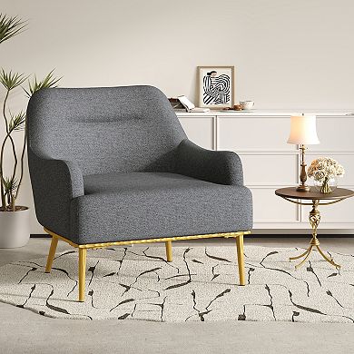 Trikiousd Modern Accent Chair Upholstered Chenille Armchair with Curved Back and Metal Legs