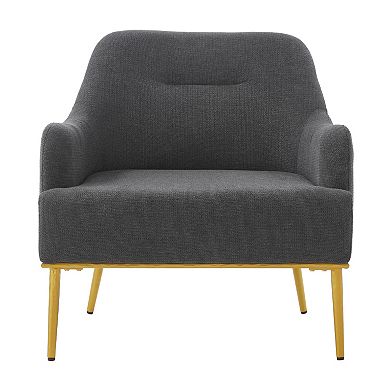 Trikiousd Modern Accent Chair Upholstered Chenille Armchair with Curved Back and Metal Legs