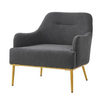 Trikiousd Modern Accent Chair Upholstered Chenille Armchair with Curved Back and Metal Legs