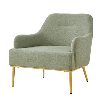 Trikiousd Modern Accent Chair Upholstered Chenille Armchair with Curved Back and Metal Legs